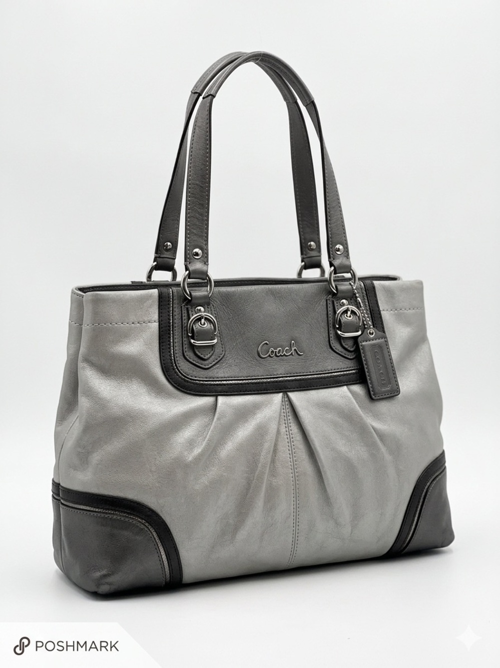 Coach Two-Tone Gray Leather Shoulder Tote